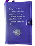 AA Big Book & 12 x 12 Double Cover Leather Feel Vinyl Medallion Holder Serenity Prayer Purple Color