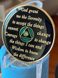 5 Year AA Medallion Green Transition Crystal Tri-Plate Sobriety Chip