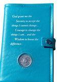 AA Big Book & 12 x 12 Double Cover Leather Feel Vinyl Medallion Holder Serenity Prayer Teal Color