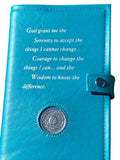 AA Big Book & 12 x 12 Double Cover Leather Feel Vinyl Medallion Holder Serenity Prayer Teal Color