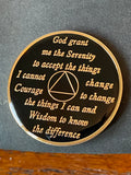 10 Year AA Medallion Skull Design Black Sobriety Chip Serenity Prayer Back