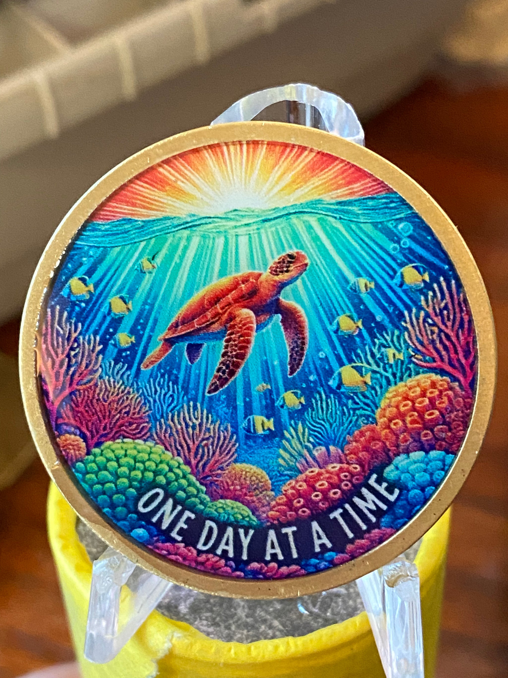 Sea Turtle Multi Color One Day At A Time Medallion Serenity Prayer