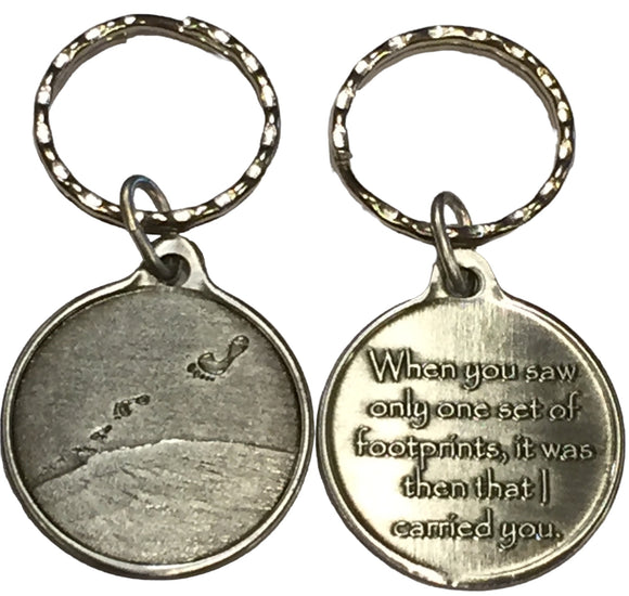 Foot Prints In The Sand Pewter Color It Was Then That I Carried You Keychain