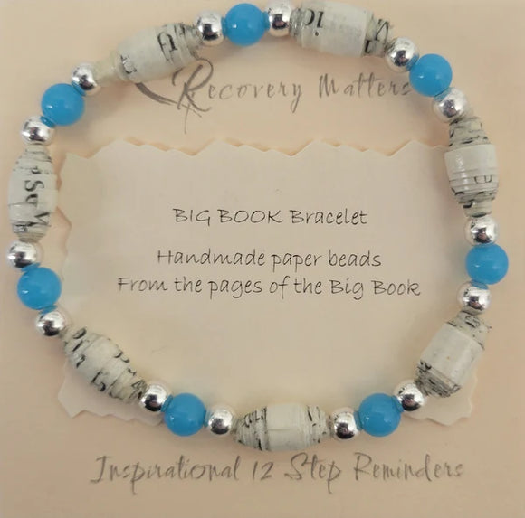 AA Big Book Bracelet Blue & Silver Beads Made From Real Pages From The Big Book