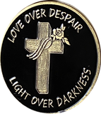 Cross Love Over Despair Light Over Darkness Black Color Serenity Prayer Medallion