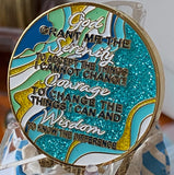 Infinity Eternal AA Medallion Elegant Marble Caribean Aqua Glitter Gold Sobriety Chip Coin