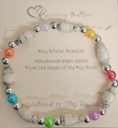 AA Big Book Bracelet Multi Color Beads Made From Real Pages From The Big Book