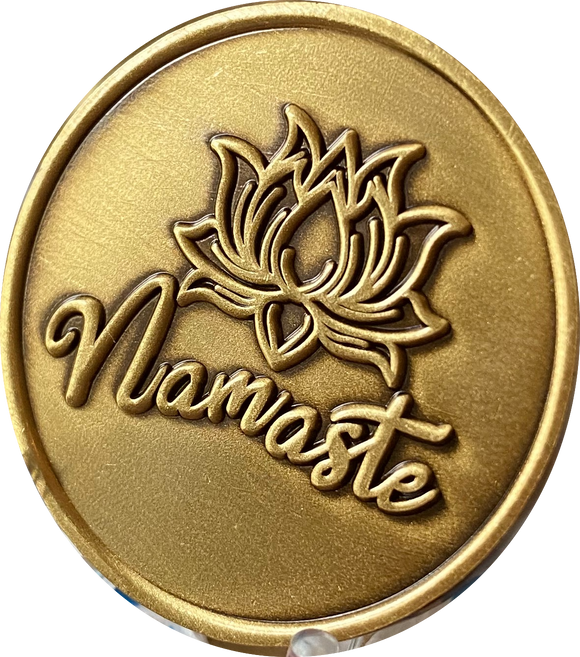 Namaste Lotus Flower Medallion with Serenity Prayer Coin Back