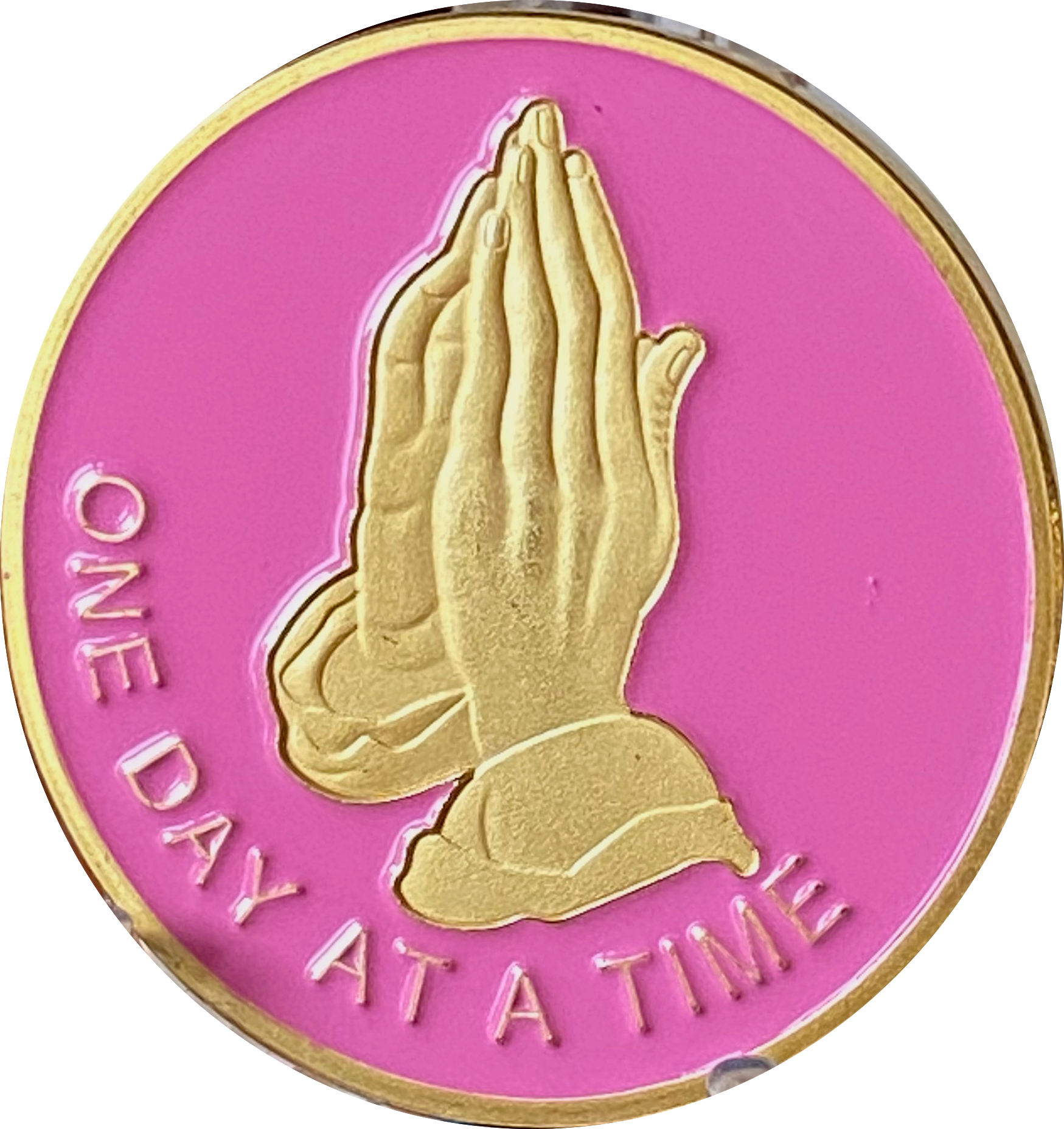 prayer1 ピンク Praying Hands One Day At A Time Pink Gold Tone Serenity Prayer Medalli