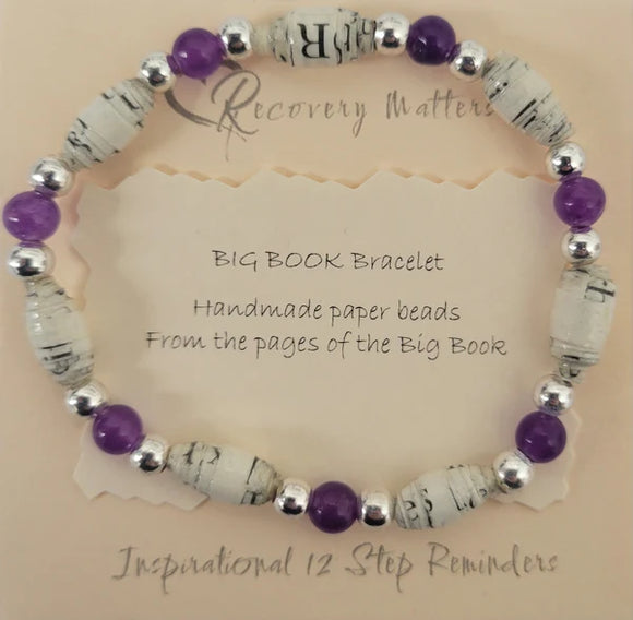 AA Big Book Bracelet Purple Beads Made From Real Pages From The Big Book