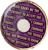6 Year AA Medallion Metallic Purple Tri-Plate Sobriety Chip Serenity Prayer Coin