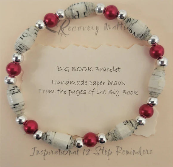 AA Big Book Bracelet Red Color Beads Made From Real Pages From The Big Book