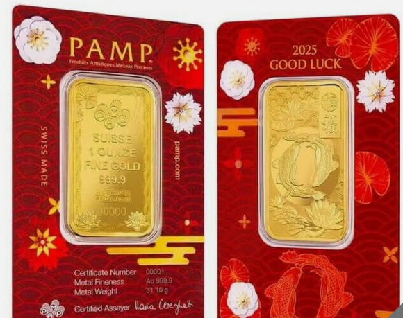 2025 Pamp Suisse Good Luck Koi Fish 1 oz Gold Bar - In Assay w/ Sleeve