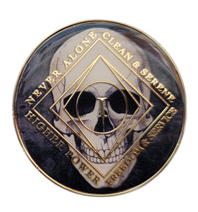 1 - 20 Year NA Clean Time Medallion Skull Design Black Sobriety Chip