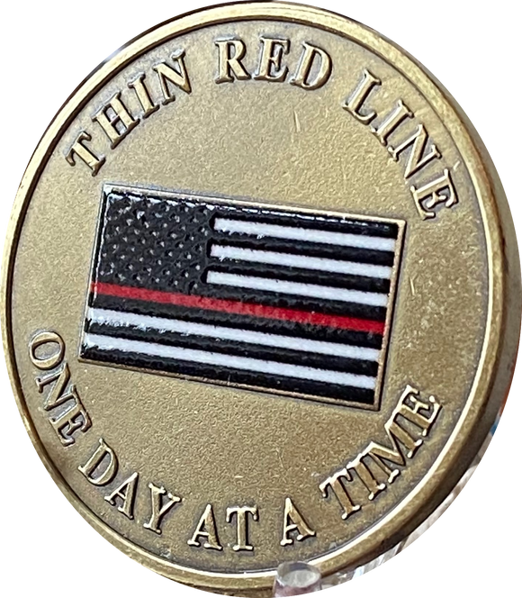 Thin Red Line Fire Fighter American Flag One Day At A Time First Responder Medallion