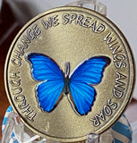 Through Change We Spread Wings And Soar Blue Color Butterfly Serenity Prayer Medallion