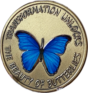 Transformation Unlocks Beauty of Butterflies Blue Color Serenity Prayer Medallion