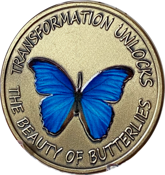 Transformation Unlocks Beauty of Butterflies Blue Color Serenity Prayer Medallion