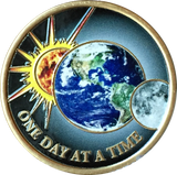 Universe One Day At A Time Color Medallion Sun Moon Earth Serenity Prayer Chip - RecoveryChip