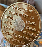 12 Year 22K Gold Plated AA Medallion Serenity Prayer Back Sobriety Chip 34x3mm