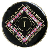 1 Year NA Style Clean Time Medallion Pink Rose Crystal Black Tri-Plate Chip