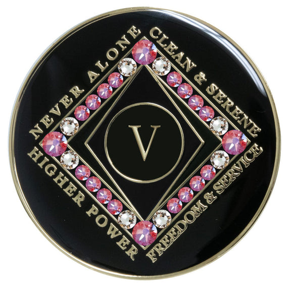 5 Year NA Style Clean Time Medallion Pink Rose Crystal Black Tri-Plate Chip