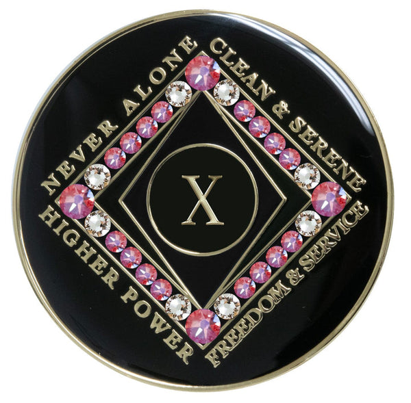 10 Year NA Style Clean Time Medallion Pink Rose Crystal Black Tri