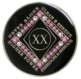 20 Year NA Style Clean Time Medallion Pink Rose Crystal Black Tri-Plate Chip