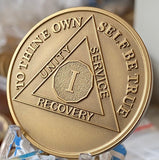 1 Year AA Medallion Premium Bronze Serenity Prayer Sobriety Chip