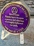 Back of 1 Year AA Founders Medallion with To Thine Own Self Be True