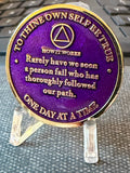 Back of 1 Year AA Founders Medallion with How It Works quote
