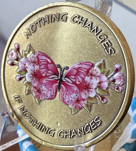 Nothing Changes If Nothing Changes Pink Butterfly Flower Serenity Prayer Medallion