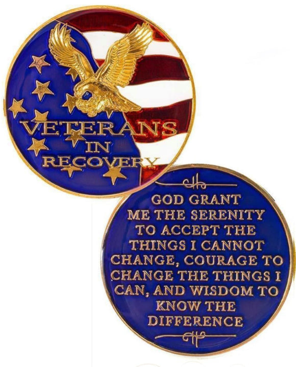 Veterans In Recovery Eagle American Flag Serenity Prayer Medallion Sobriety Chip