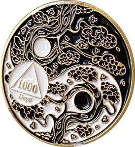 1000 Days AA Medallion Ying Yang Black and White Serenity Prayer Coin