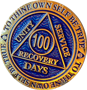 100 Days AA Medallion Antique Bronze Blue Sobriety Chip