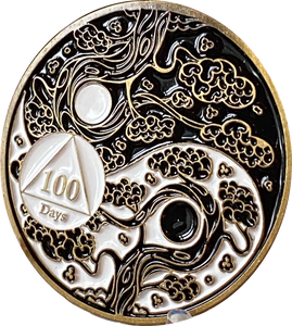 100 Days AA Medallion Ying Yang Black and White Serenity Prayer Coin