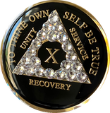 1 - 50 Year AA Medallion Clear Swarovski Crystal Black Tri-Plate Sobriety Chip