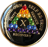 Crystallized AA Medallion Black Rainbow Crystal Tri-Plate Sobriety Chip Year 1 - 50 - RecoveryChip