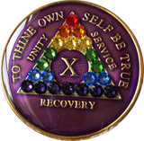 Crystal AA Medallion Purple Rainbow Tri-Plate Sobriety Chip Year 1 - 50 - RecoveryChip