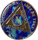 10 Year AA Medallion Sapphire Blue Swirl Tri-Plate Sobriety Chip