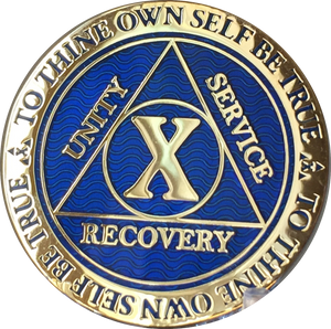 10 Year AA Medallion Reflex Blue Gold Plated Alcoholics Anonymous RecoveryChip Design - RecoveryChip