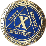 10 Year AA Medallion Reflex Blue Gold Plated Alcoholics Anonymous RecoveryChip Design - RecoveryChip
