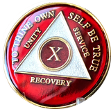 Red Gold Tri-Plate AA Medallion 24 Hours 18 Month Year 1 - 45 Sobriety Chip - RecoveryChip