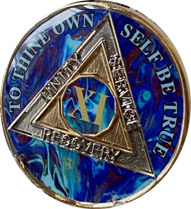 11 Year AA Medallion Sapphire Blue Swirl Tri-Plate Sobriety Chip