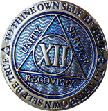 1 - 40 Year Dusty Blue Gold Plated AA Medallion Reflex Design - RecoveryChip