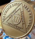 Engravable 12 Year AA Medallion Large Heavy AA Proof-like Bronze – 1½” [Challenge Coin Size Sobriety Chip