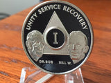AA Founders Black Nickel Plated Any Year 1 - 65 Medallion Chip Bill W & Dr Bob - RecoveryChip