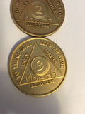 Lot Of 3 Alcoholics Anonymous AA 1 2 3 Month Bronze Medallions Chips - RecoveryChip