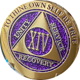 1 - 15 & 30 Year AA Medallion Elegant Glitter Purple Gold & Silver Plated Sobriety Chip
