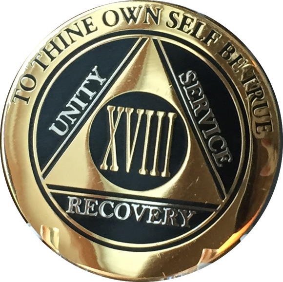 18 Year AA Medallion Elegant Black Gold & Silver Plated RecoveryChip Design